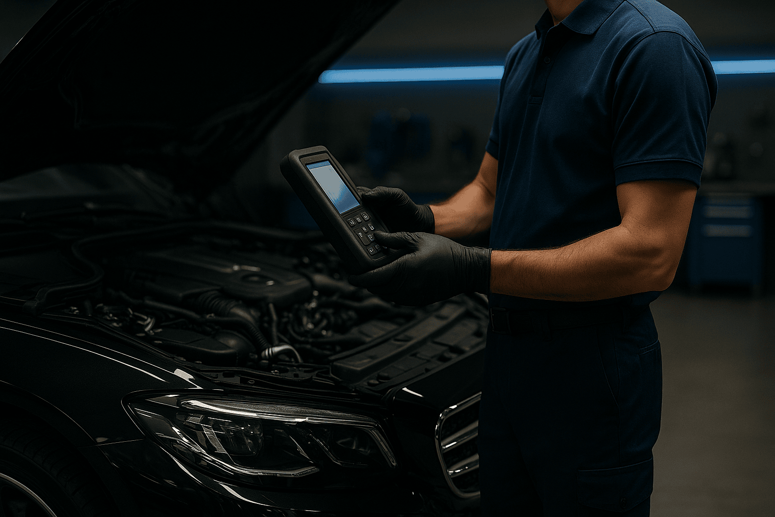 Expert technician using diagnostic equipment